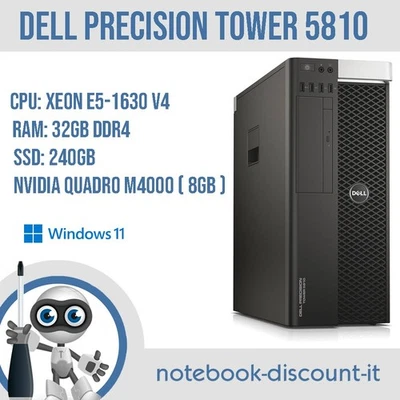 DELL PRECISION TOWER 5810 Intel Xeon E5-1630 V4 Ram 32Gb SSD 240gb QUADRO M4000 - Immagine 1 di 4