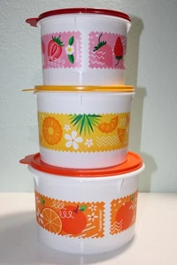 Tupperware Stacking Bowl Canister with Fruits Theme Set of 3 - Picture 1 of 2