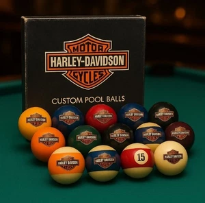 Juego de bolas de billar personalizadas Harley-Davidson 99524-96Z vintage 1995 RARO completo con caja - Imagen 1 de 14
