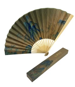 Vintage japanischer Klappventilator Holz "Tausend Meilen von Flüssen Berge" - Bild 1 von 7