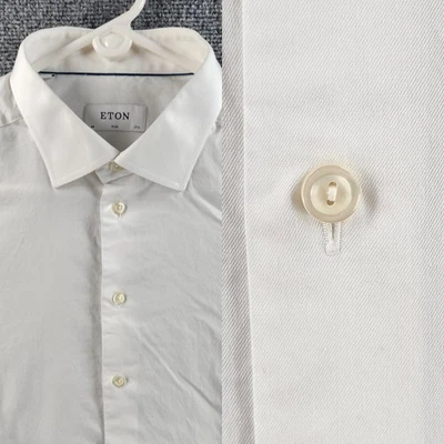 Eton 17.5 Slim Signature Twill Cotton White Button Up Solid Men Work Long Sleeve - Image 1 of 4