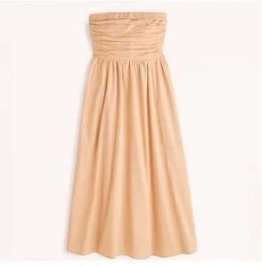 Abercrombie & Fitch Emerson Poplin Strapless Midi Dress Sun Orange Peach Small - Picture 1 of 10