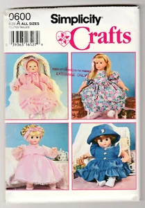 Simplicity Crafts 0600/9286 Design Doll Clothes Dress S-M-L Uncut Sewing Pattern - Picture 1 of 2