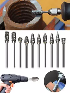 10pcs Tungsten Carbide Burr Rotary Drill Bits Tools Cutter Files Set Shank - Picture 1 of 19
