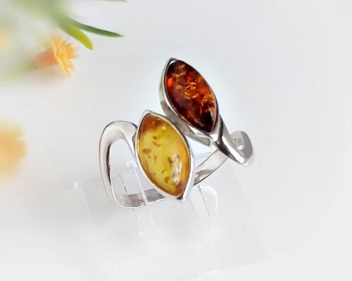 Bernstein Ring Silber 925 braun gelb 19  -  21 mm  echt Sterlingsilber br317-2 - Bild 1 von 1