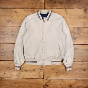 Vintage Mighty Mac Varsity Jacket M 80s Bomber Raglan USA Made Beige - Picture 1 of 9