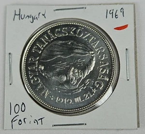 1969 Hungary 100 Forint Brilliant Uncirculated Silver Coin 50th Anniversary - Picture 1 of 2