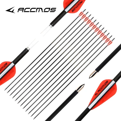 ACCMOS 12pcs ID 4.2mm Pure Carbon Complete Arrow Spine 250—1800 Recurve Bow Archery