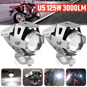 2PZ 3000LM 125W U5 Luci Anteriori per Moto Faretti LED Moto Supplementari - Picture 1 of 7