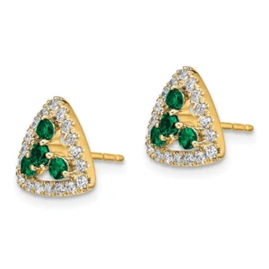 14K Yellow Gold Lab Grown Created Diamond Green Emerald Triangle Studs Gemsto... - Picture 1 of 6