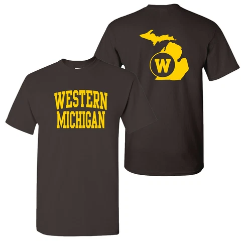 Western Michigan Broncos Front and Back Print T-Shirt - Dark Chocolate Cover