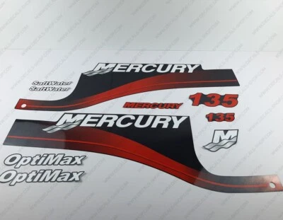 Mercury 135 hp Optimax outboard engine decals RED sticker set reproduction - Image 1 of 4