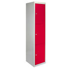 3 Door Metal Lockers Steel Storage Lockable Gym School Red - Staff Lockers,