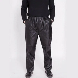 Men Faux Leather Pants Straight Legs Trousers Casual PU Elastic Waist Shiny Long - Picture 1 of 14