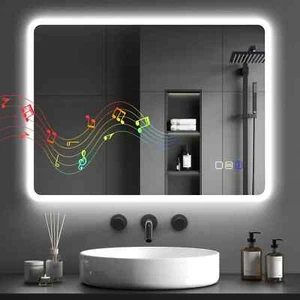 HOMCOM 600 x 800 mm Bluetooth Bathroom Mirror with LED Lights Wall Mounted - Picture 1 of 11