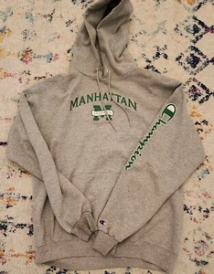 Champion Manhattan College Jaspers Bronx NYC Large Gray Hoodie Sweatshirt 90s - Picture 1 of 8