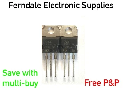 STMICROELECTRONICS TIP120 NPN/TIP125 PNP power Transistors, 60V, 65W, 5A select 2 or 5 pack TO-220