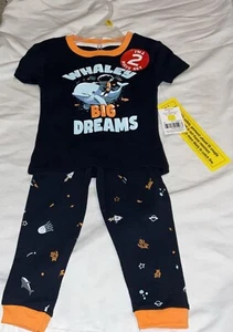 Kidgets Boys 12 Month Snug Fit 2pc PJ Set Navy Blue/Orange WHALEY BIG DREAMS NWT - Picture 1 of 24