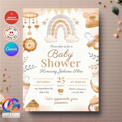 EDITABLE Baby Shower Invitation Template, Girl or Boy Shower Template Evite - Image 1 of 4