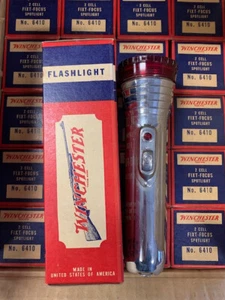 Vintage Winchester Flashlight Silver/Red trim Deluxe Hi-Power 2 Cell 20-pack box - Picture 1 of 13