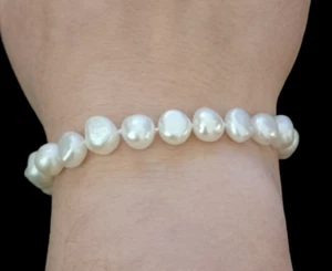 JCM 14k Massivgold 8 mm Barock Perle Natur 7,5" langes Armband - Bild 1 von 6