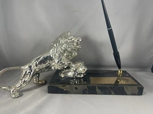 Vintage 1968 Lions International Fort Lee NJ Black Marble Lion Desk Fountain Pen - Picture 1 of 19