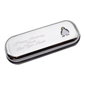 Penguin Design Personalised Engraved Chromed Glasses Case Box - Picture 1 of 4