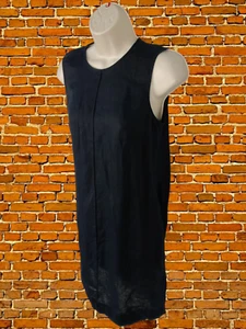 JIGSAW SMALL NAVY BLUE SLEEVELESS LINEN KNEE LENGTH SUMMER BEACH SHIFT DRESS - Picture 1 of 6