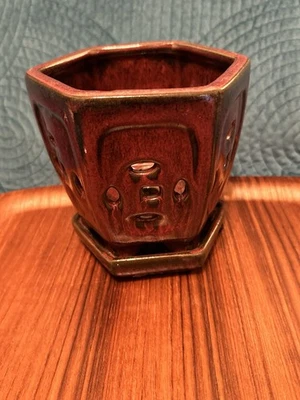 "Olla de cerámica para orquídeas con plato adjunto - bonita roja pardusca con esmalte 5,5""" Foto 1 de 4