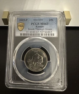 2005 P KANSAS WASHINGTON QUARTER IN GOD WE RUST GREASE MINT ERROR PCGS 25c MS63 - Picture 1 of 2