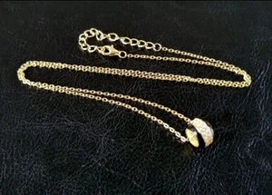 🟡BELLA LUCE JTV GOLD/ 925 STERLING BLACK ENAMEL CZ DONUT RING PENDANT NECKLACE - Picture 1 of 12