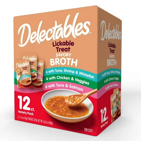 Hartz Delectable Savory Broths Lickable Wet Cat Treats Variety Pack 12 Count