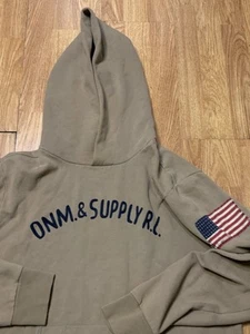 Denim & Supply Ralph Lauren Hoodie Mens Large Khaki Flag Patch Pullover Casual - Picture 1 of 9