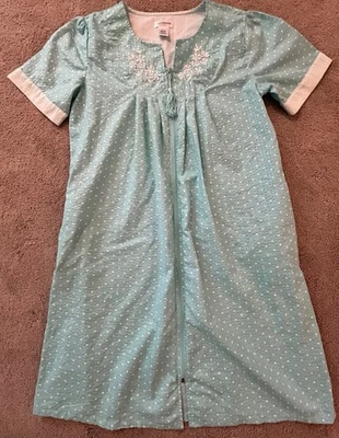 Croft & Barrow Sz Small Zip Up Teal Seersucker Robe Patio House Dress Pockets - Image 1 of 4