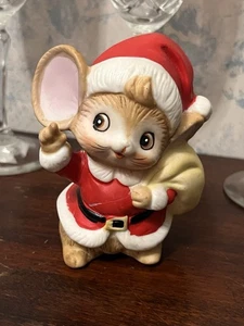 VTG 80's Christmas Mouse Figurine Santa Hat w/ Giftbag 3.5" Ceramic - Picture 1 of 6
