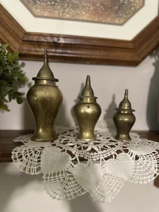 3 Vintage Solid Brass Mini Urn Jars With Lids - Picture 1 of 6