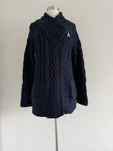 SAOL IRELAND 100% MERINO WOOL ASYMMETRICAL ZIP POCKETS SWEATER SIZE L - Picture 1 of 11