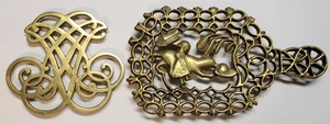 Vintage Thomas Jefferson Cipher Monticello & Young Girl w/ Dog 2 Brass Trivets - Picture 1 of 24