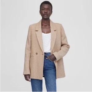 Anine Bing Tweed Herringbone Blazer Women's Size Medium Tan Cream Double Breast - Picture 1 of 12