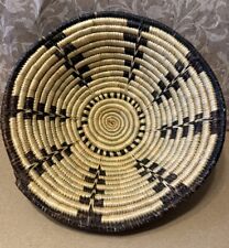 African Art Hand Coiled Woven Bowl Basket Geometric Design Tanzanian 7 3/4” Dia.