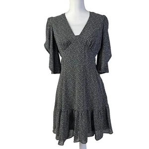 Michael Kors Fairy Goth Dress Animal Print V-Neck 3/4 Sleeve Ruffle Hem Small - Picture 1 of 6