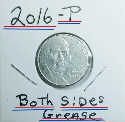 2016 P Error Nickel Struck thu Grease on Both side Faint Lettering on Nickel WOW - Image 1 of 4