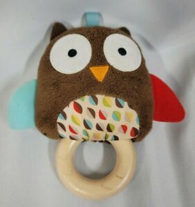 Skip Hop Owl Stuffed Plush Baby Grasping Teether Toy Wood Wooden Ring Chew