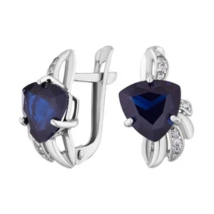 Ohrringe Damenohrringe Ohrringe Silber mit Zirkonia Stein Saphir Echtschmuck - Bild 1 von 4