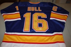 BRETT HULL #16 Sewn Stitched Autographed Custom ST LOUIS BLUES JERSEY JSA COA - Picture 1 of 3