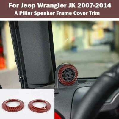 For Jeep Wrangler JK 2007-2014 Red Carbon Fiber  A Pillar Speaker Horn Ring Trim Foto 1 de 4