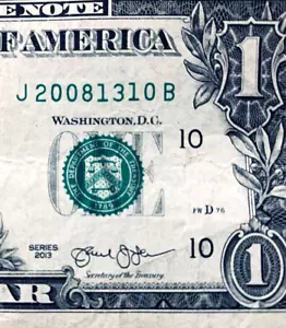 2008 13 Oct : Birthday Note One Dollar Bill 2013 J 2008-13-10 B - Picture 1 of 3
