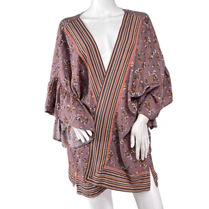 Matilda Jane Along The Way Purple Floral Ruffle Sleeve Relaxed Fit Kimono M / L - Picture 1 of 10