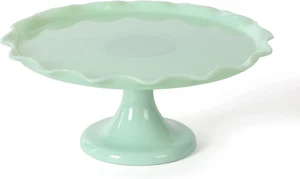 Martha Stewart Highbrook 11" handgefertigter Jadeit Glas Kuchenständer - Rüschenborte - Bild 1 von 12
