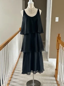 Vtg 1960s Chiffon Tiered Black Dress Sleeveless Strap Button Closure Back Zipper - Picture 1 of 9